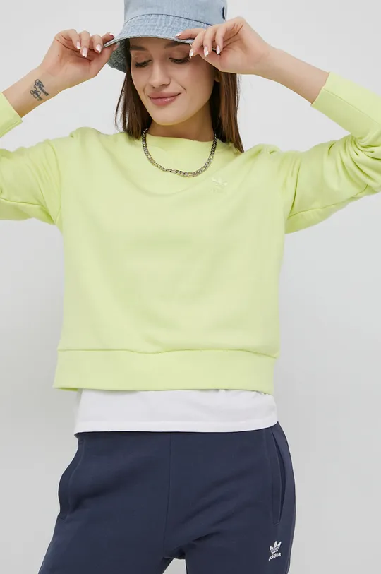 green adidas Originals cotton sweatshirt Trefoil Moments