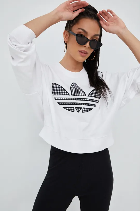 λευκό Βαμβακερή μπλούζα adidas Originals Trefoil Moments Γυναικεία