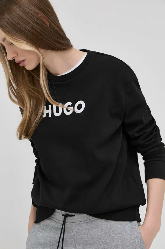 Βαμβακερή μπλούζα Hugo μαύρο