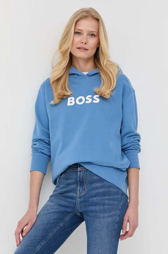 modra Bombažen pulover BOSS Ženski