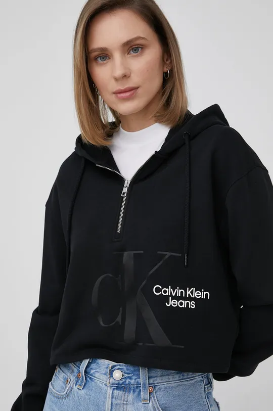 čierna Bavlnená mikina Calvin Klein Jeans Dámsky