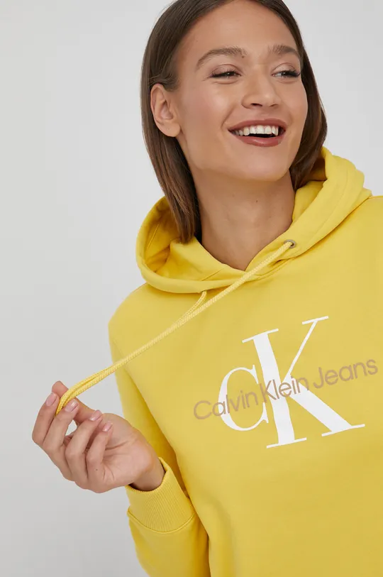 žltá Bavlnená mikina Calvin Klein Jeans Dámsky