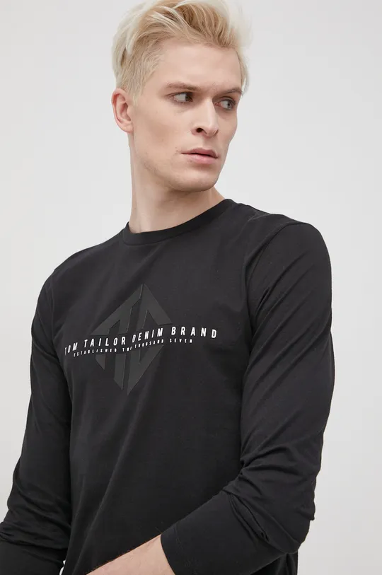 μαύρο Βαμβακερό πουκάμισο με μακριά μανίκια Tom Tailor