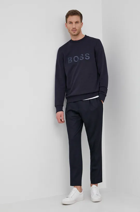 Βαμβακερή μπλούζα Boss σκούρο μπλε