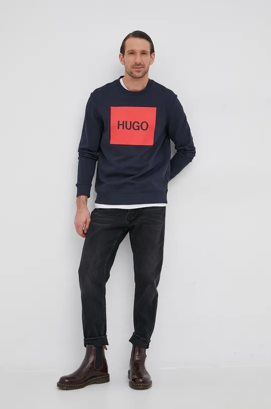 Βαμβακερή μπλούζα Hugo σκούρο μπλε