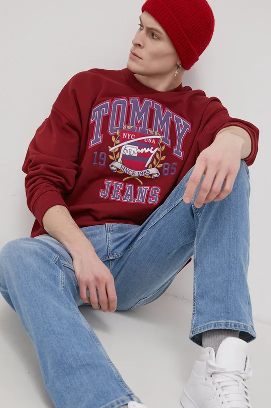 burgundské Bavlnená mikina Tommy Jeans Pánsky