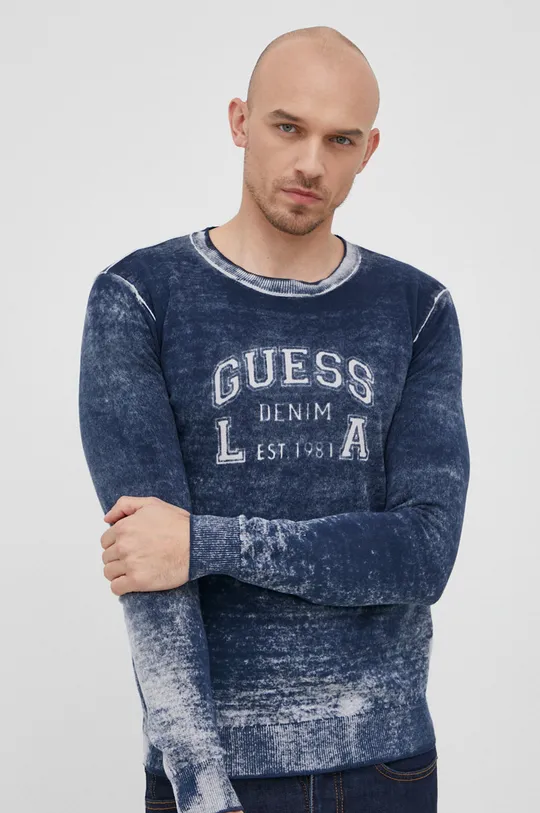 Guess - Βαμβακερό πουλόβερ σκούρο μπλε