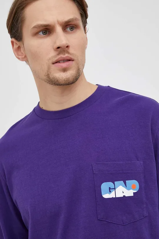 fialová Bavlnené tričko s dlhým rukávom GAP