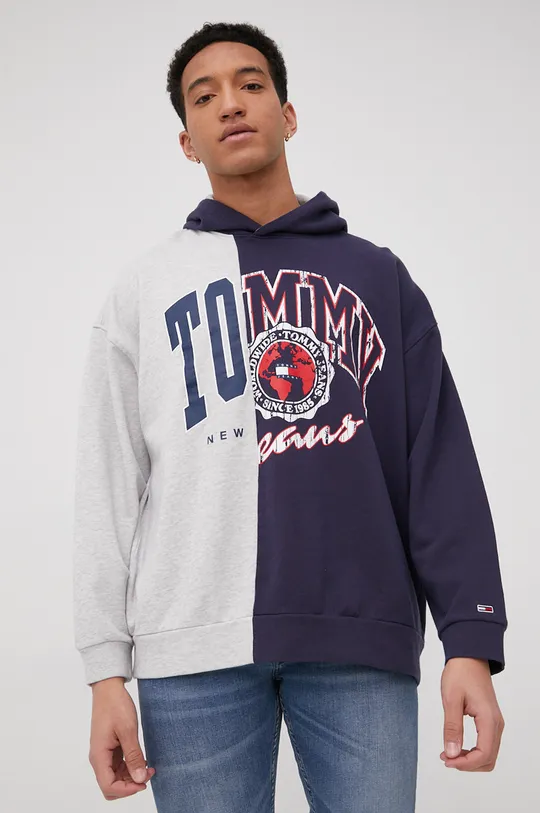 Tommy Jeans bombažni pulover mornarsko modra