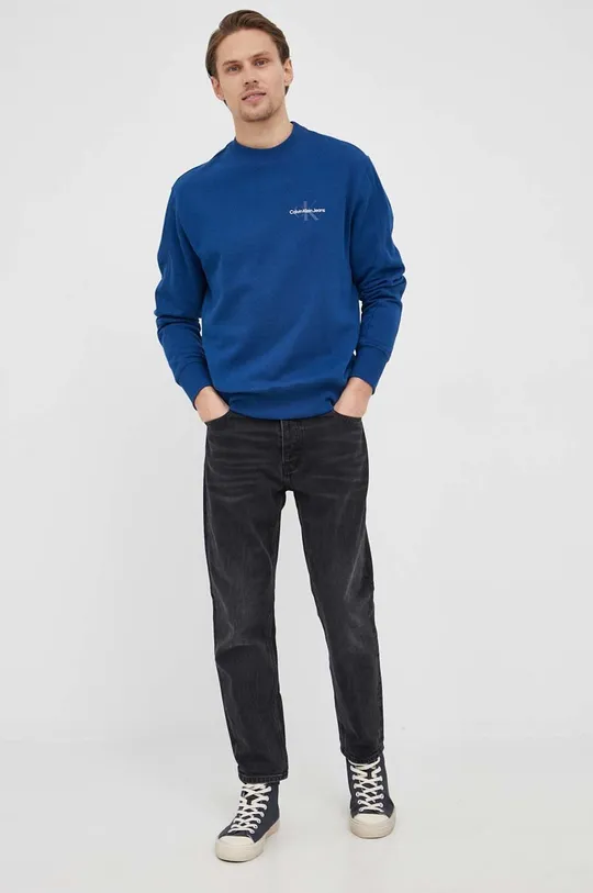 Βαμβακερή μπλούζα Calvin Klein Jeans σκούρο μπλε