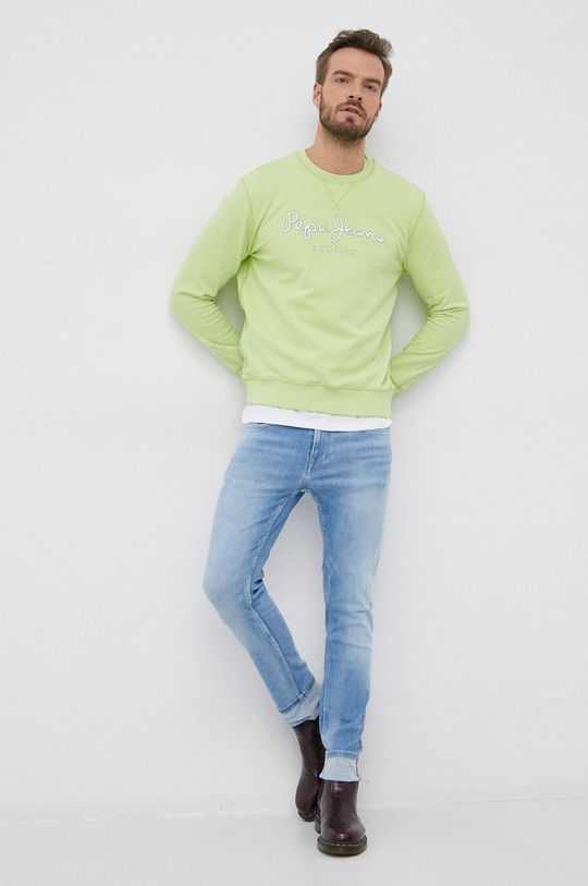 Βαμβακερή μπλούζα Pepe Jeans GEORGE CREW κίτρινο πράσινο
