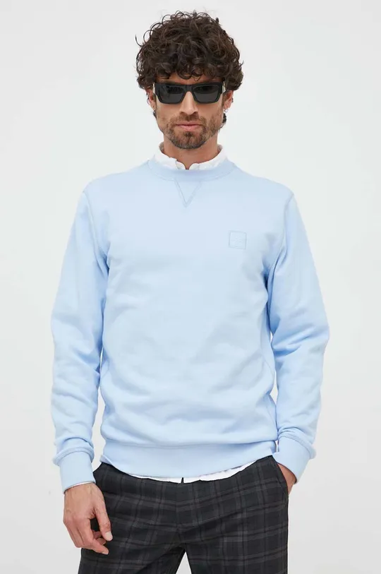 modra Bombažen pulover BOSS BOSS CASUAL