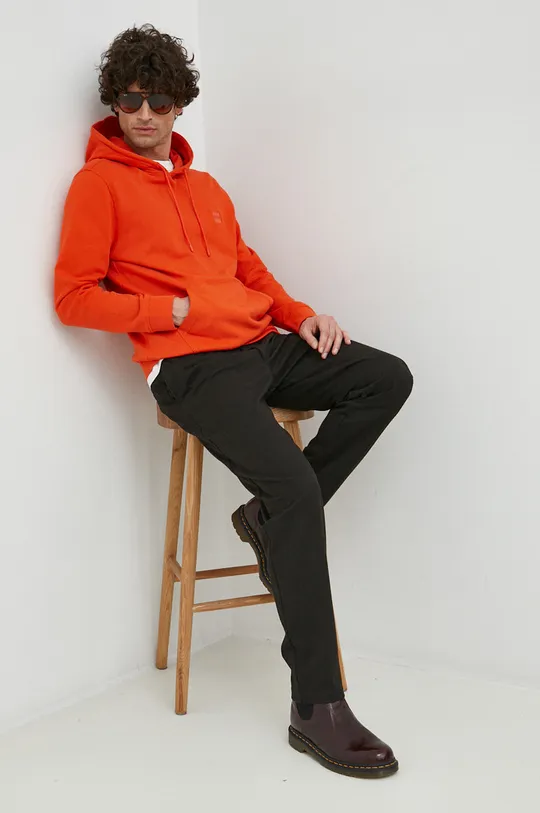 Bombažen pulover BOSS BOSS CASUAL oranžna