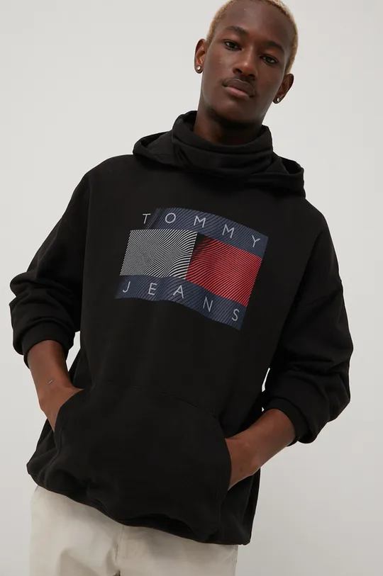 μαύρο Βαμβακερή μπλούζα Tommy Jeans Ανδρικά