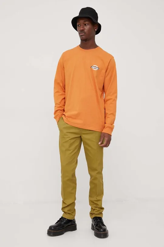 Bavlnené tričko s dlhým rukávom Dickies oranžová