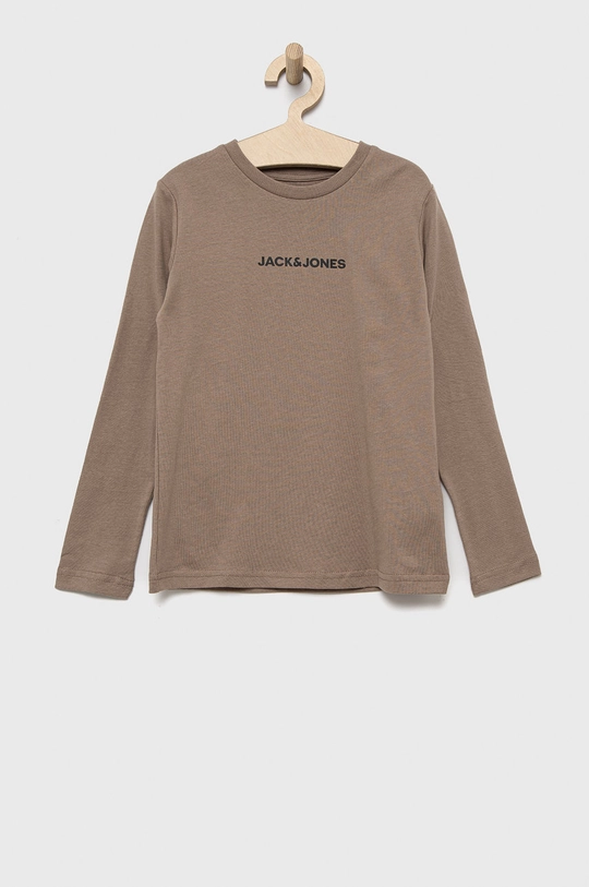 hnedá Detská bavlnená košeľa s dlhým rukávom Jack & Jones Chlapčenský