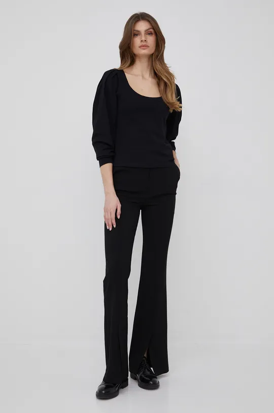 Βαμβακερή μπλούζα με μακριά μανίκια Sisley μαύρο
