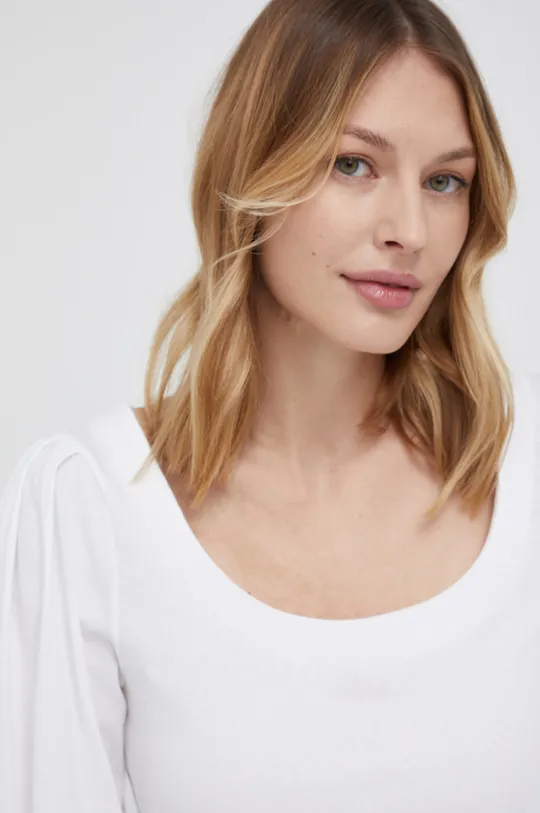 biela Bavlnené tričko s dlhým rukávom Sisley
