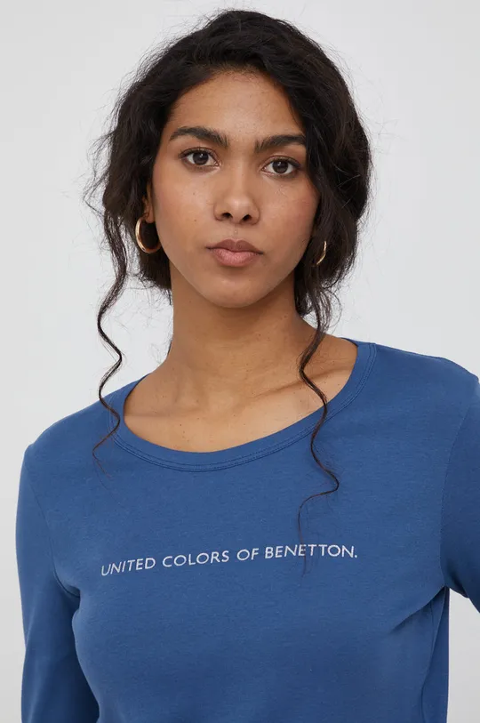 μπλε United Colors of Benetton - Βαμβακερό πουκάμισο με μακριά μανίκια
