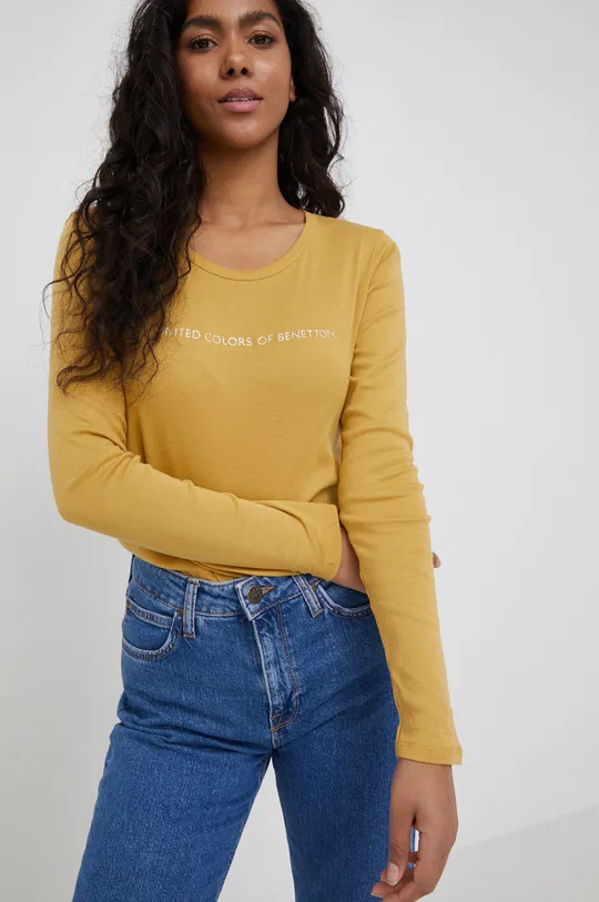 κίτρινο United Colors of Benetton - Βαμβακερό πουκάμισο με μακριά μανίκια Γυναικεία
