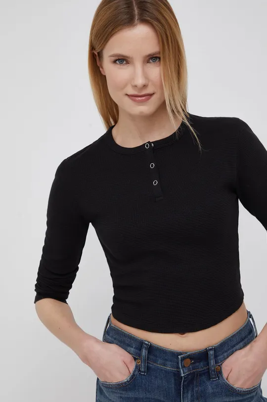 čierna Bavlnené tričko s dlhým rukávom Calvin Klein Jeans Dámsky