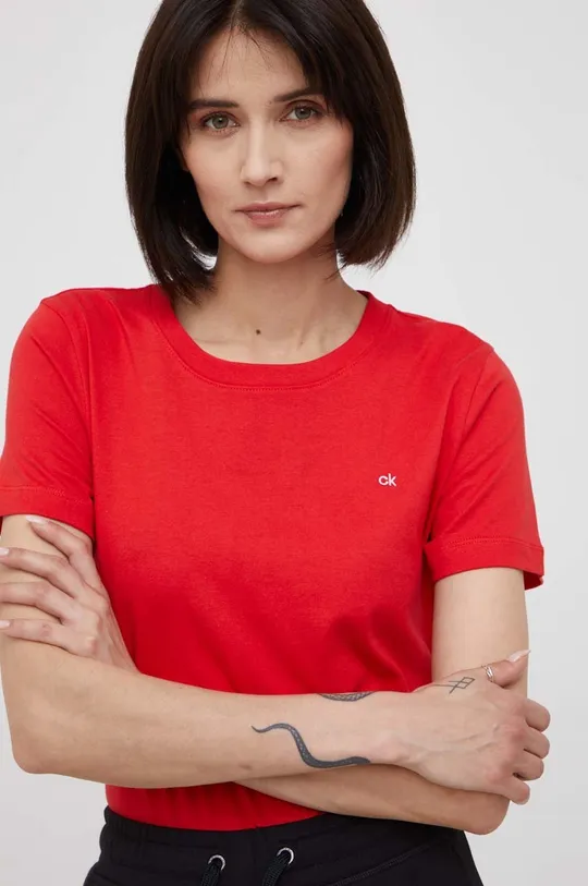 κόκκινο Βαμβακερό μπλουζάκι Calvin Klein Γυναικεία