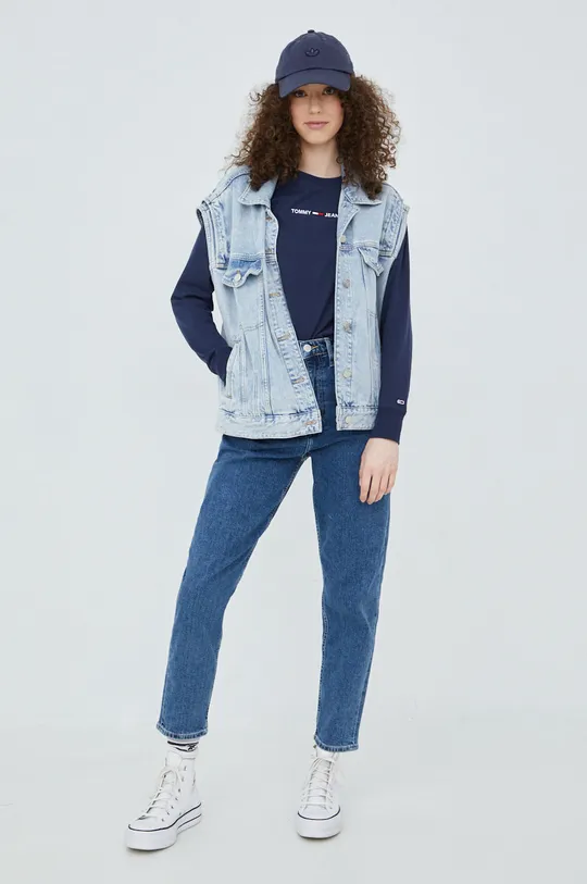 Βαμβακερή μπλούζα με μακριά μανίκια Tommy Jeans σκούρο μπλε