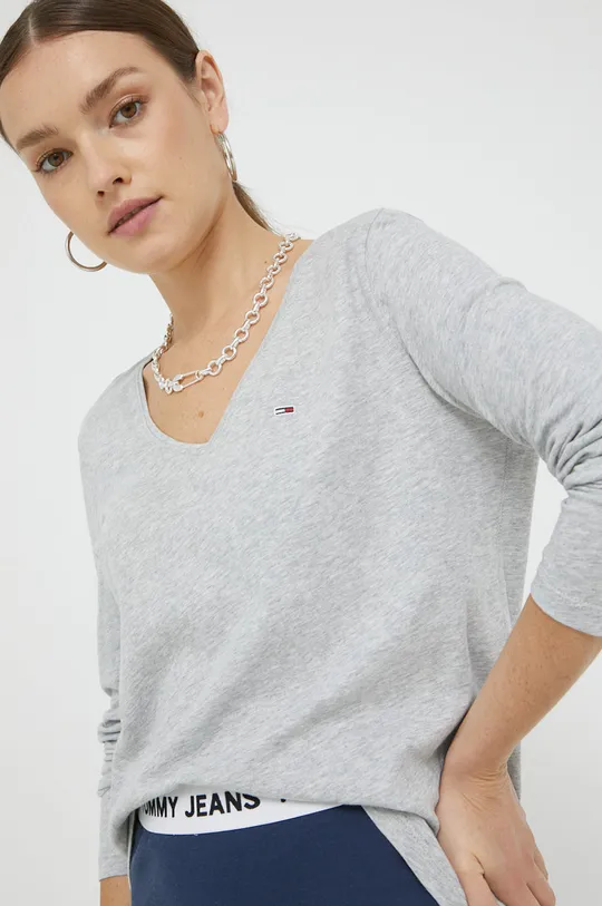 γκρί Βαμβακερή μπλούζα με μακριά μανίκια Tommy Jeans Γυναικεία