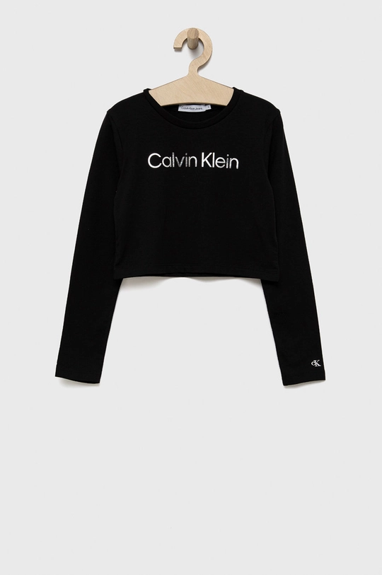 čierna Detské tričko s dlhým rukávom Calvin Klein Jeans Dievčenský