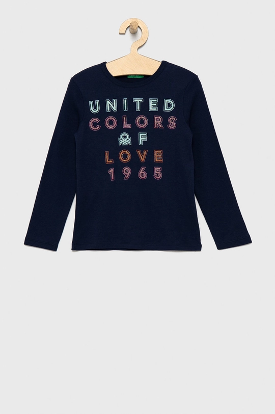 tmavomodrá Detská bavlnená košeľa s dlhým rukávom United Colors of Benetton Dievčenský