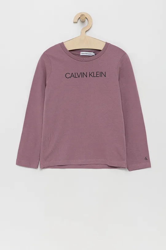 фіолетовий Дитячий бавовняний лонгслів Calvin Klein Jeans Для дівчаток