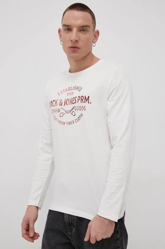 biela Bavlnené tričko s dlhým rukávom Premium by Jack&Jones Pánsky