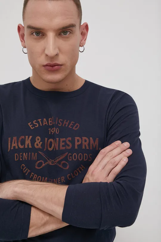 σκούρο μπλε Βαμβακερό πουκάμισο με μακριά μανίκια Premium by Jack&Jones Ανδρικά
