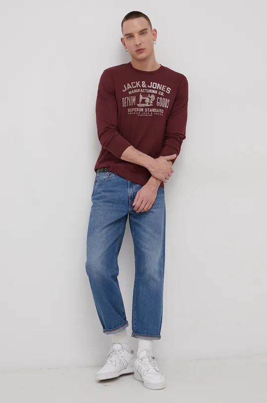 Bavlnené tričko s dlhým rukávom Premium by Jack&Jones burgundské