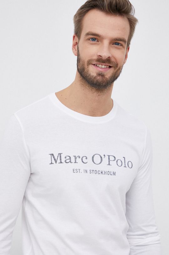 biela Bavlnené tričko s dlhým rukávom Marc O'Polo
