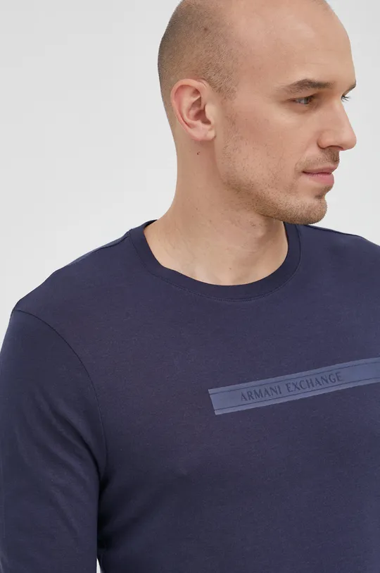 tmavomodrá Bavlnené tričko s dlhým rukávom Armani Exchange Pánsky