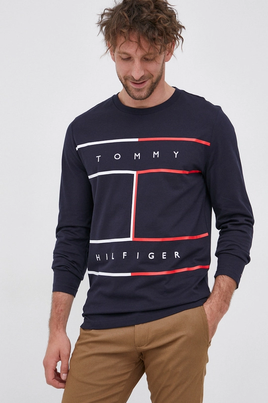 granatowy Tommy Hilfiger Longsleeve bawełniany Męski