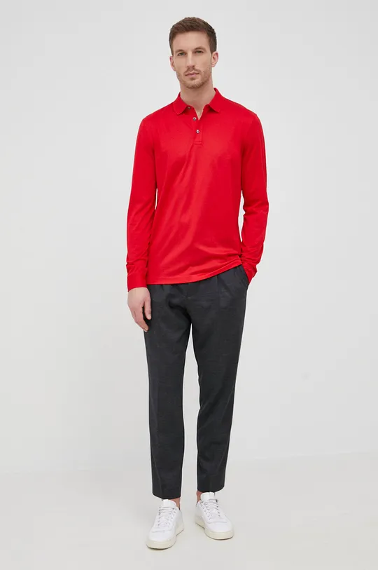 Boss - Βαμβακερό πουκάμισο με μακριά μανίκια κόκκινο