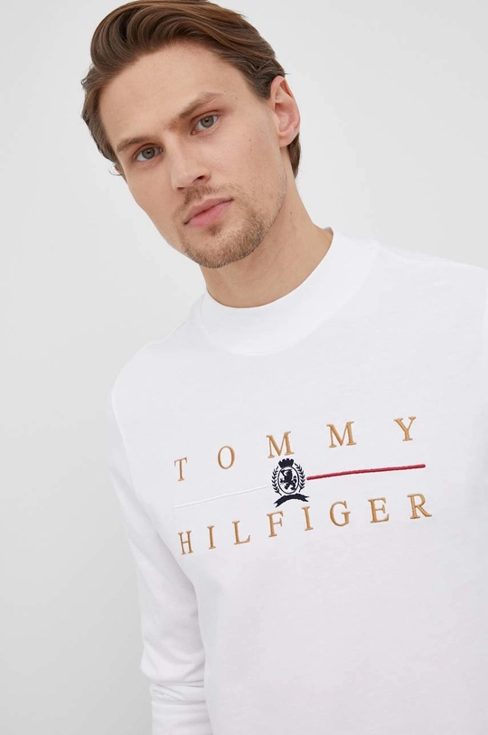 biela Bavlnené tričko s dlhým rukávom Tommy Hilfiger