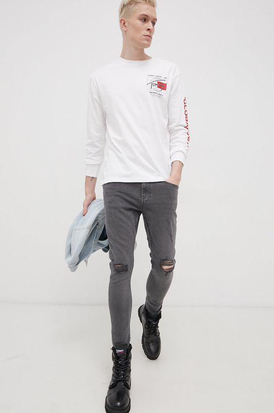 Bavlnené tričko s dlhým rukávom Tommy Jeans biela