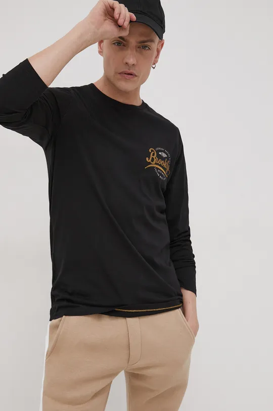 μαύρο Βαμβακερό πουκάμισο με μακριά μανίκια Produkt by Jack & Jones Ανδρικά