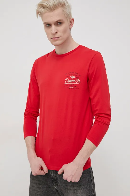 crvena Pamučna majica dugih rukava Produkt by Jack & Jones Muški