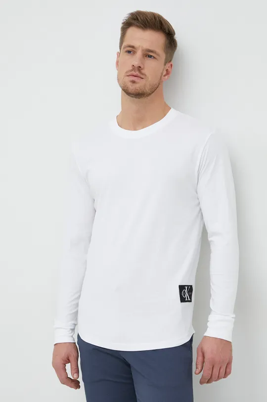 bijela Pamučna majica dugih rukava Calvin Klein Jeans Muški