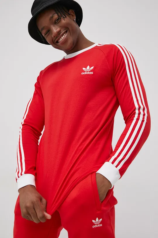 κόκκινο Βαμβακερό πουκάμισο με μακριά μανίκια adidas Originals Adicolor
