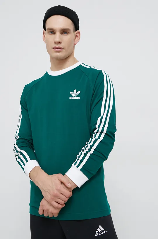 Βαμβακερό πουκάμισο με μακριά μανίκια adidas Originals Adicolor πράσινο