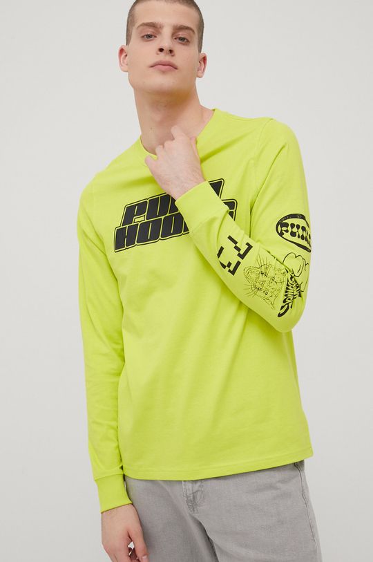 žlutě zelená Bavlněné tričko s dlouhým rukávem Puma 532107