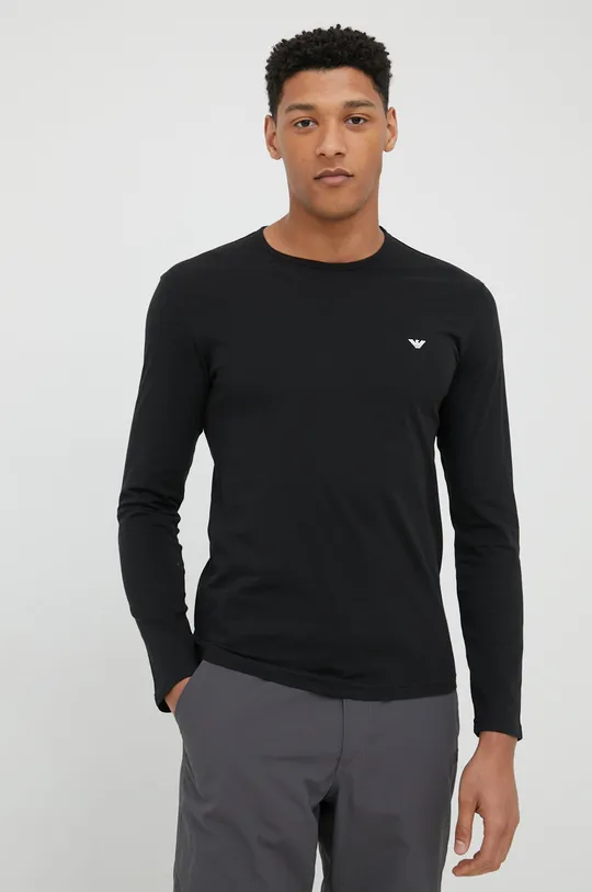 čierna Bavlnené tričko s dlhým rukávom Emporio Armani Underwear Pánsky