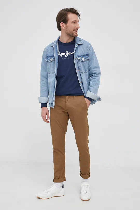 Βαμβακερό πουκάμισο με μακριά μανίκια Pepe Jeans EGGO LONG N σκούρο μπλε