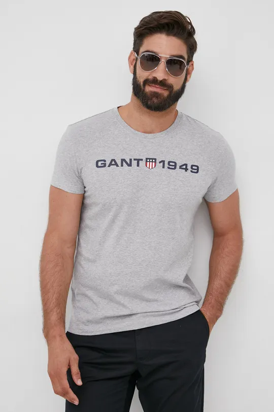 γκρί Βαμβακερό μπλουζάκι Gant Ανδρικά