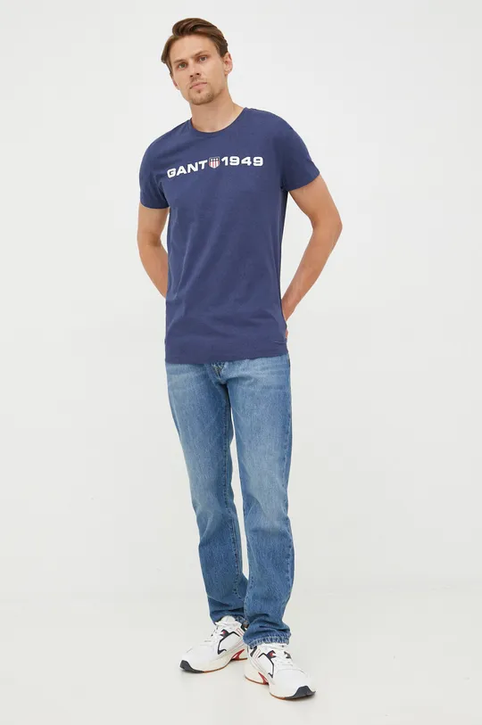 Хлопковая футболка Gant тёмно-синий
